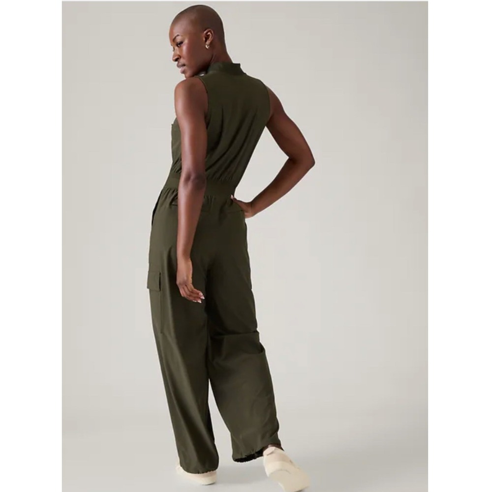 Athleta Brooklyn Heights Jumpsuit Women L Olive Green Cargo Utility - Picture 3 of 12